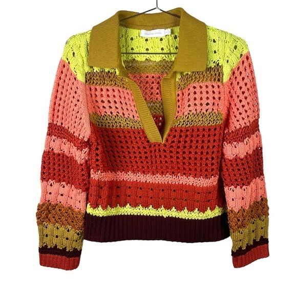 Jonathan Simkhai Sweaters - Jonathan Simkhai Multicolored Otis‎ Graphic Crochet Polo Cropped Sweater